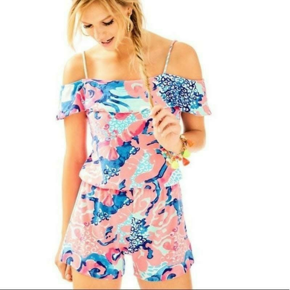 Lilly Pulitzer Romper Klea I'm so Jelly Coral Reef Medium 8 10 NEW Summer